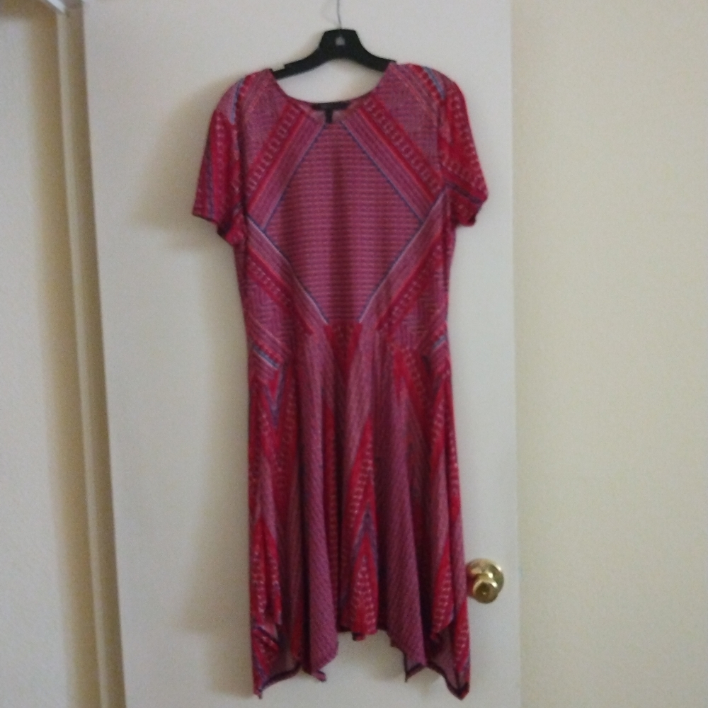 BCBG MAXAZRIA Runway Red and blue assymetrical dress
